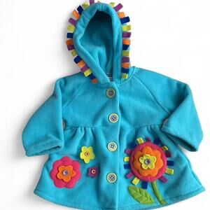American Widgeon Blue Fleece Button Up Hood 3D Colorful Flowers Coat 12 months